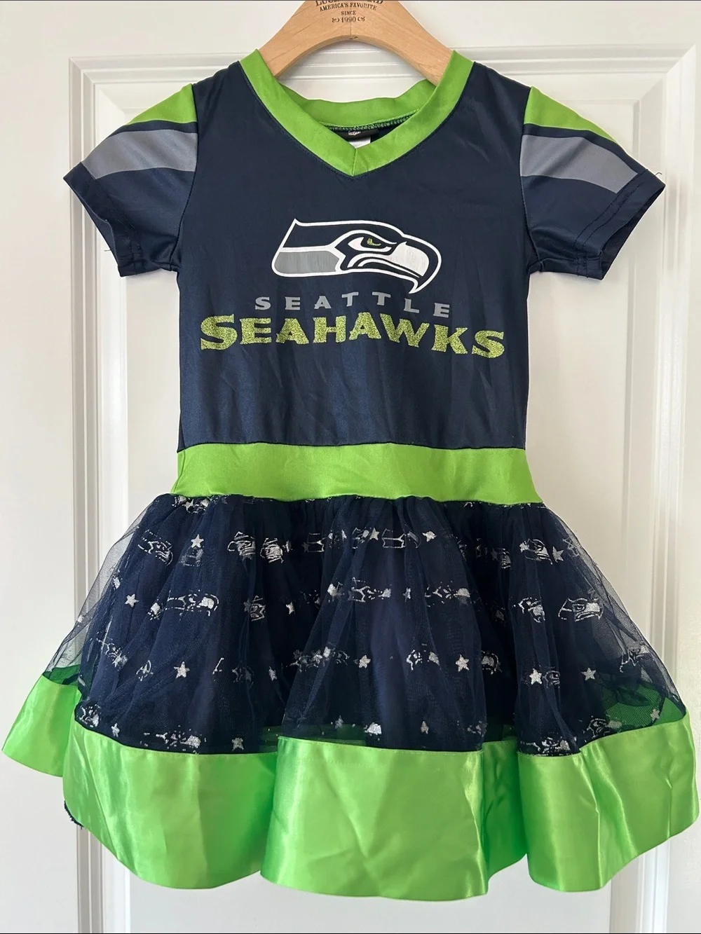NFL Seattle Seahawks Tailgate Tutu Dress Sz Small w MEASUREMENTS Tulle Skirt